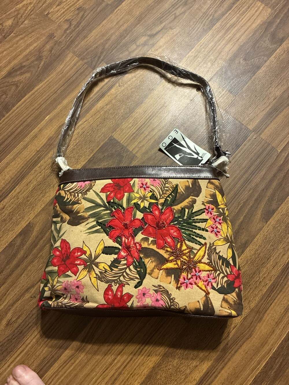 EGO Women's Tropical Floral Embroidered Canvas Shoulder Bag